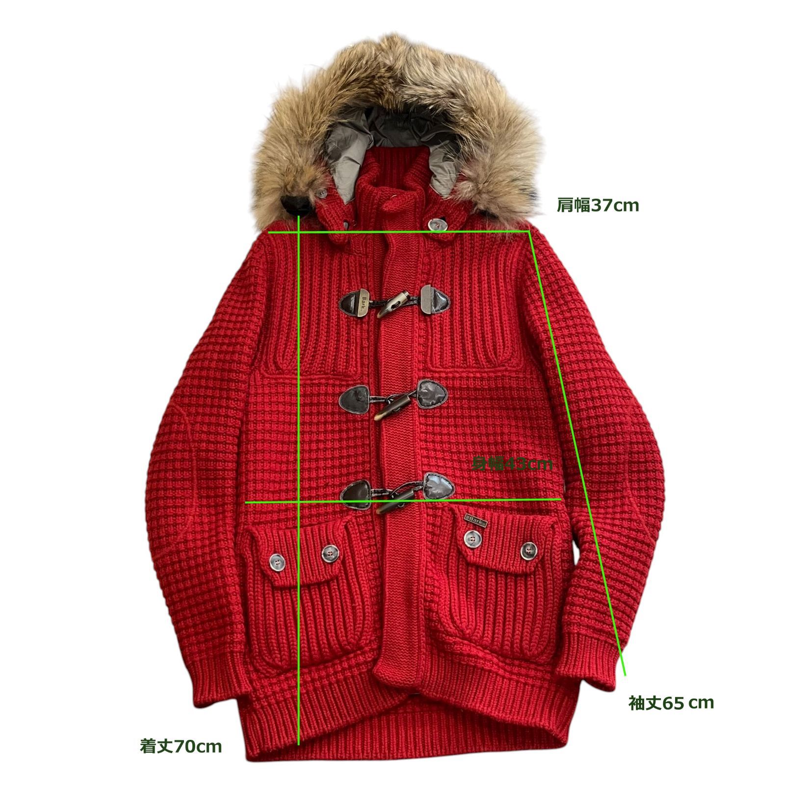 中古○BARK/バーク○ ダッフルコート ニット 肉厚 レッド カーディガン