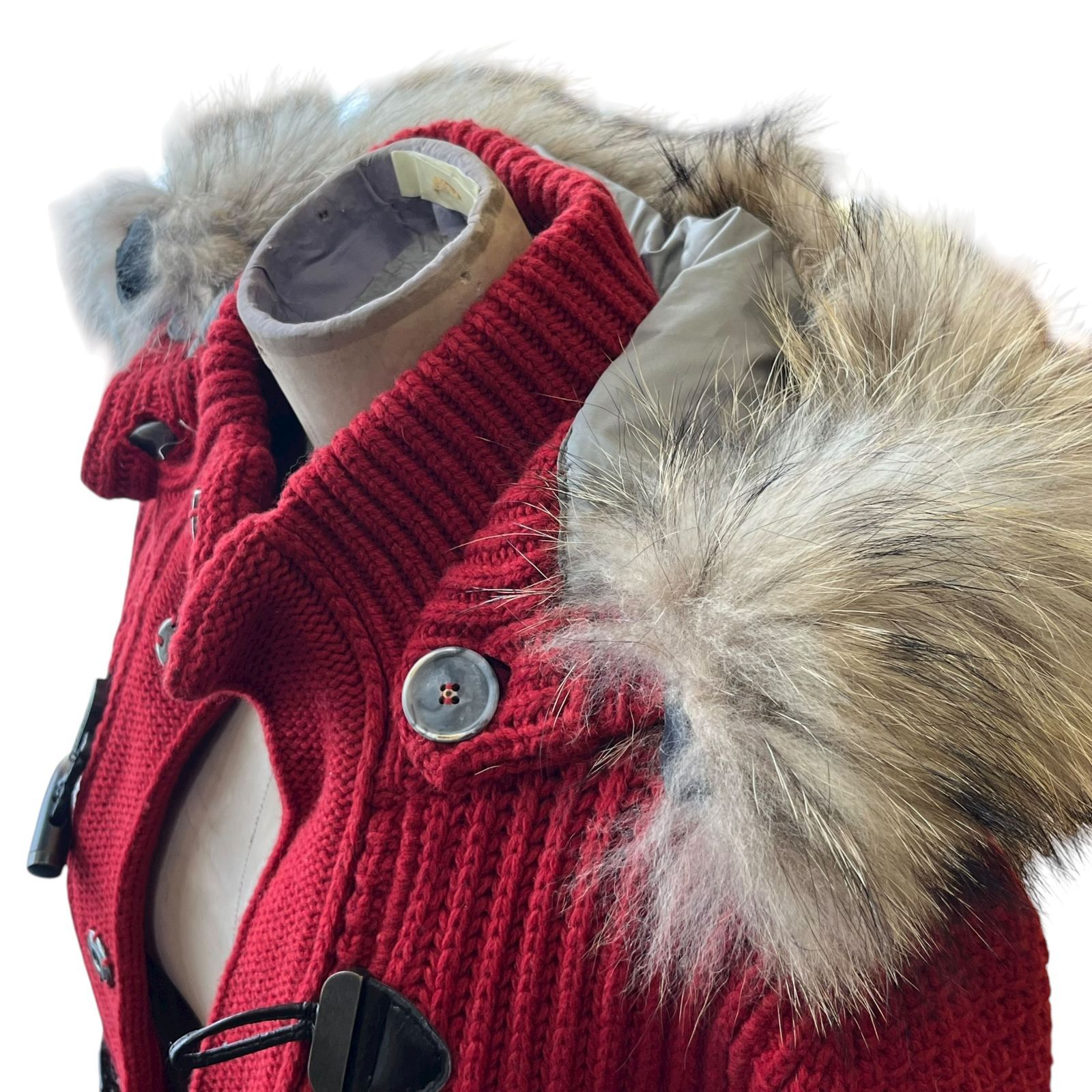 Bark バーク ダッフルコート ニット肉厚 ワインレッド美品!! イタリア製 中古○BARK/バーク○ ダッフルコート ニット 肉厚 レッド カーディガン