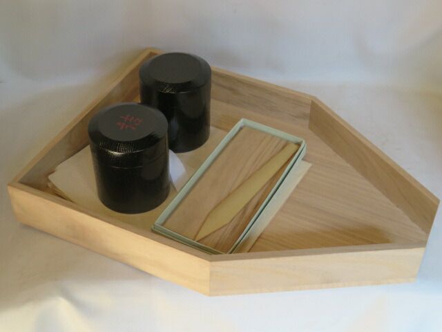 十一月 特売品 大崎雄斎作 葉茶漏斗 糊板 ヘラ付 挽家一双 詰茶入 セット