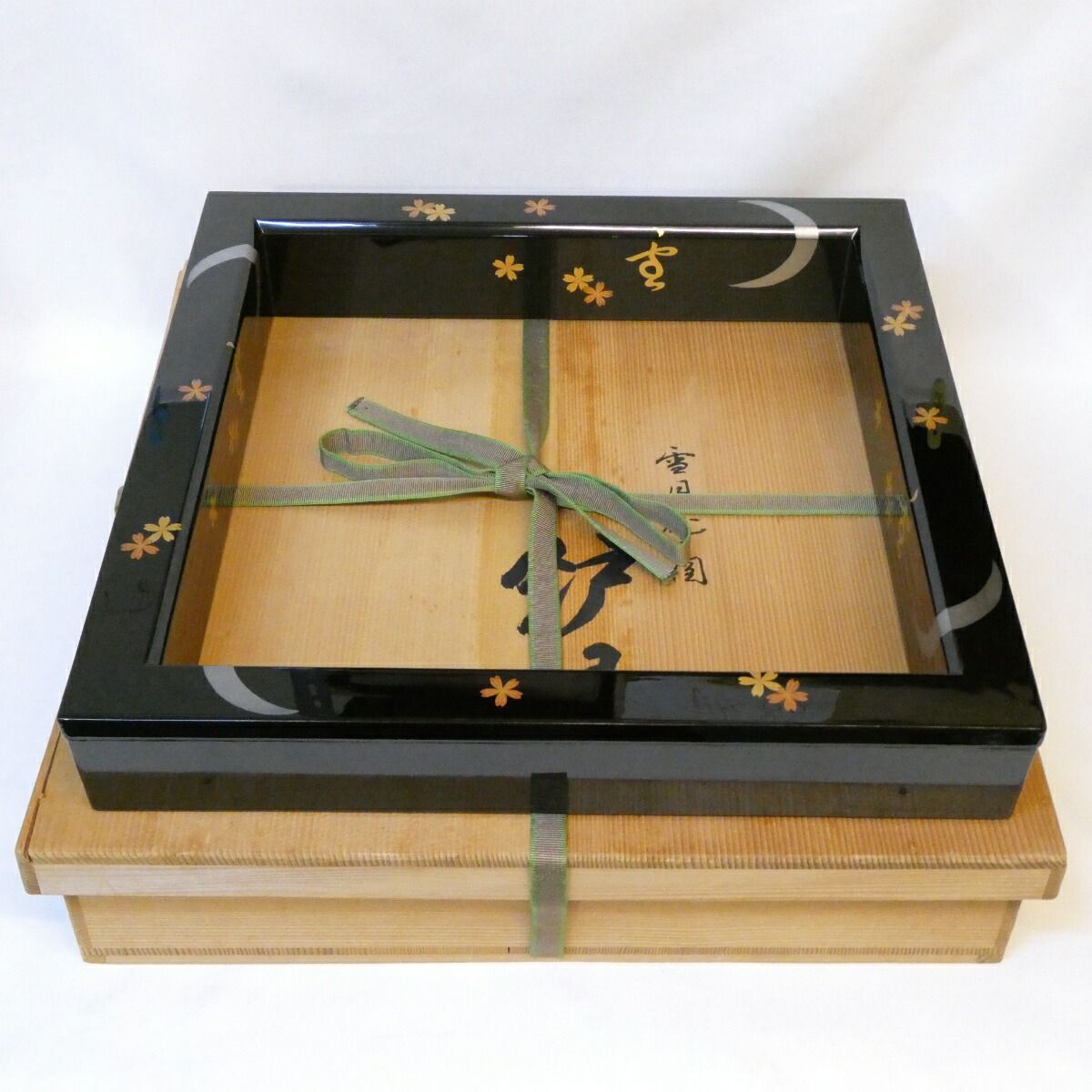 十一月の特売品 輪島塗 塗師 雅芳 蒔絵師 静山 合作 雪月花之図 黒 真塗炉縁 木製 漆塗 茶道具