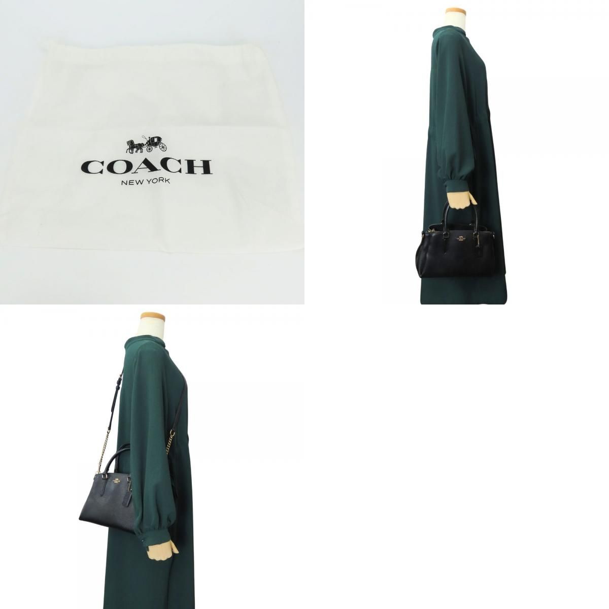 中古】 コーチ ハンドバッグ F28977 レザー ブラック ゴールド金具