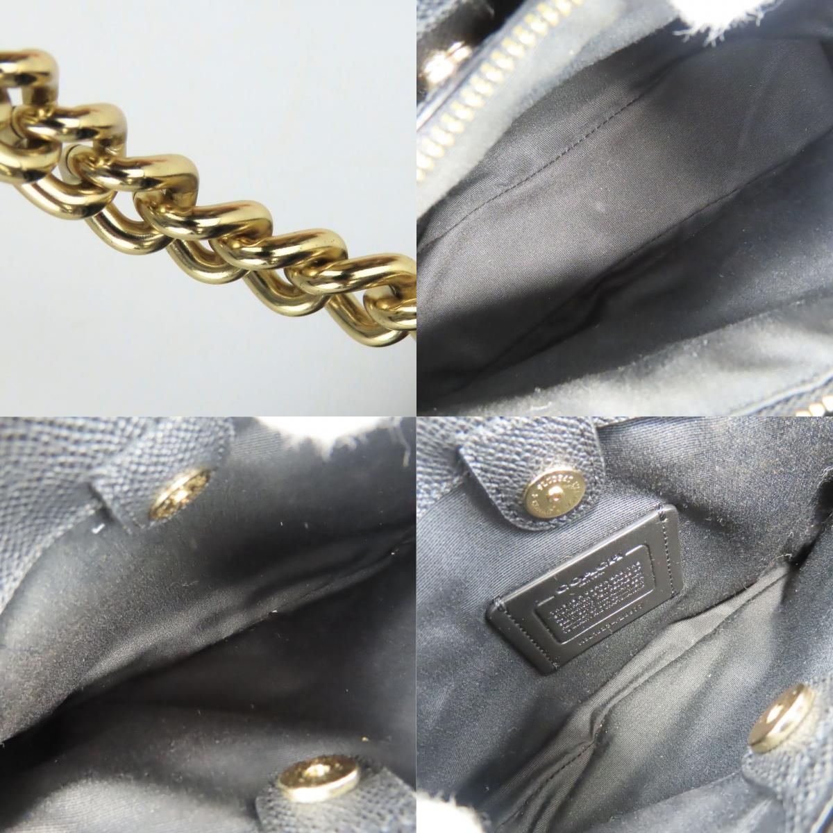 中古】 コーチ ハンドバッグ F28977 レザー ブラック ゴールド金具