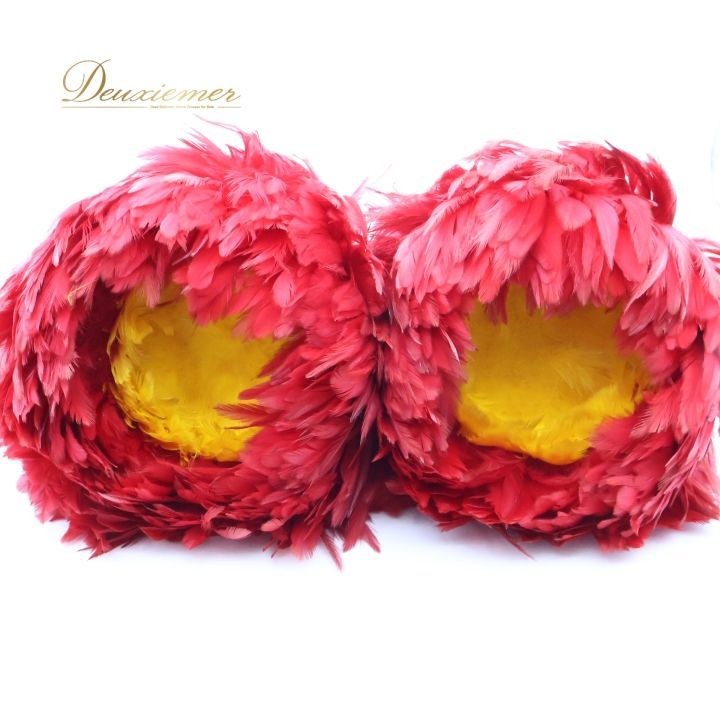 フラダンス ウリウリ マラカス 小物 小道具 楽器 レッド系 赤 イエロー系 黄色 分離型 民族舞踊 ダンス タヒチアン 羽 ファー 舞台 イベント 発表会 舞踊 カラフル 楽器小物 楽器セット フェスティバル 楽器演奏