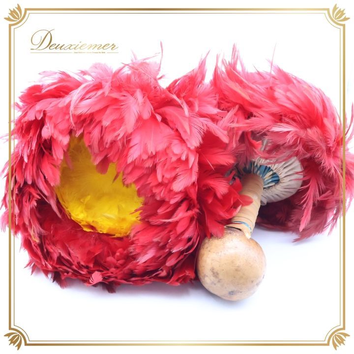 フラダンス ウリウリ マラカス 小物 小道具 楽器 レッド系 赤 イエロー系 黄色 分離型 民族舞踊 ダンス タヒチアン 羽 ファー 舞台 イベント 発表会 舞踊 カラフル 楽器小物 楽器セット フェスティバル 楽器演奏