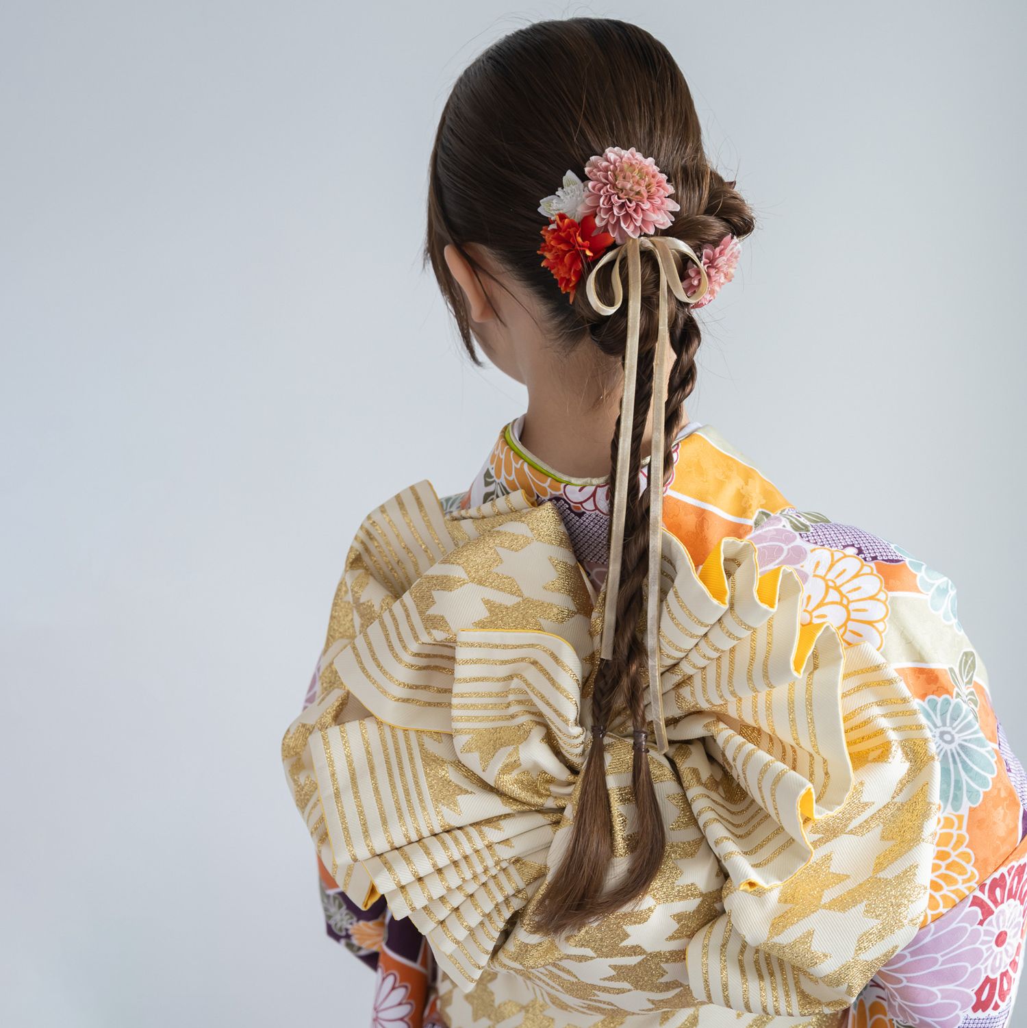 成人式振袖髪飾り編みおろしリボンヘアアレンジA】ヘッドドレスピンク 