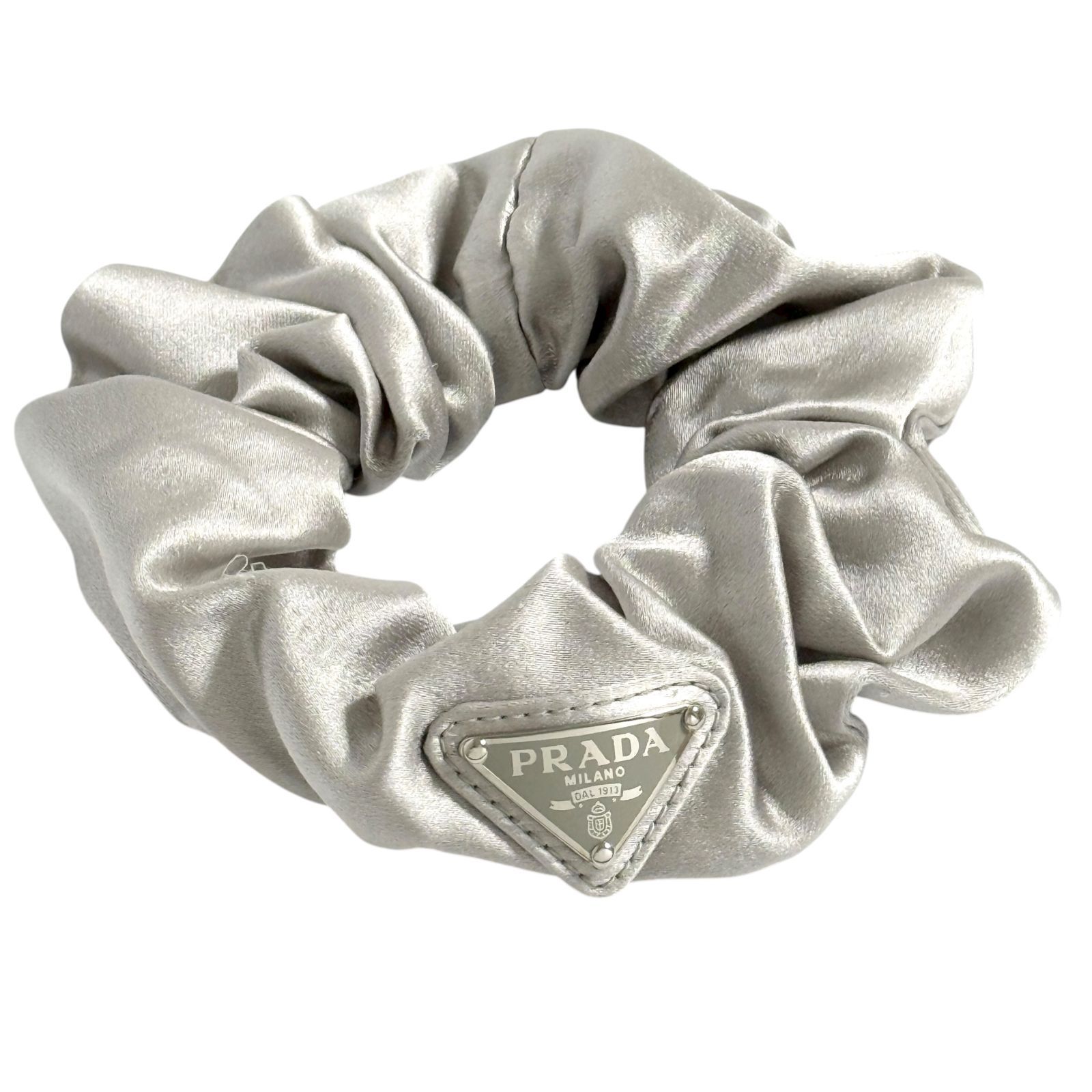 プラダ レディース シュシュ ヘアゴム ヘアバンド シルバーグレー色