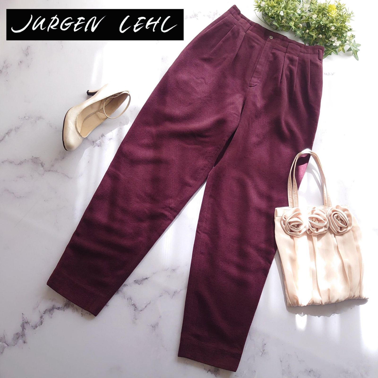 ヨーガンレール アンゴラウール タック ワイドパンツ ボルドー サイズM