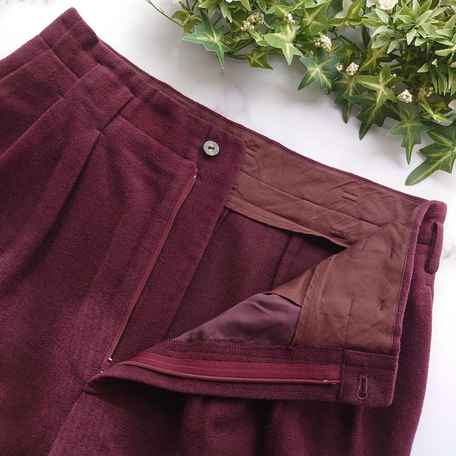  ヨーガンレール アンゴラウール タック ワイドパンツ ボルドー サイズM カジュアルパンツ パンツ