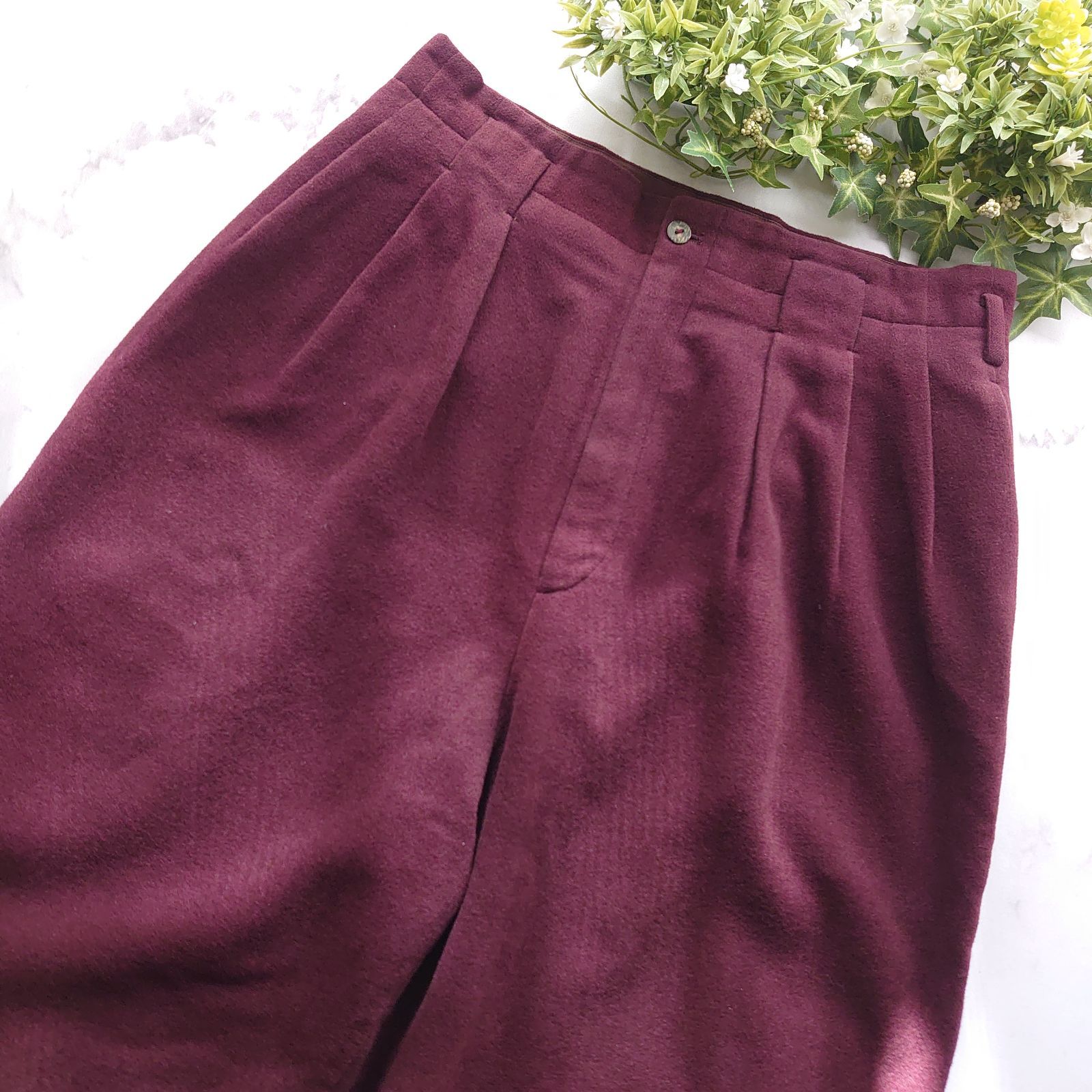 ヨーガンレール アンゴラウール タック ワイドパンツ ボルドー サイズM