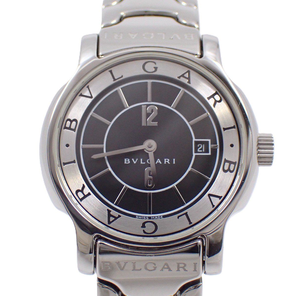 ブルガリ ソロテンポ クォーツ レディース 腕時計 黒文字盤 SSベルト ST 29 S