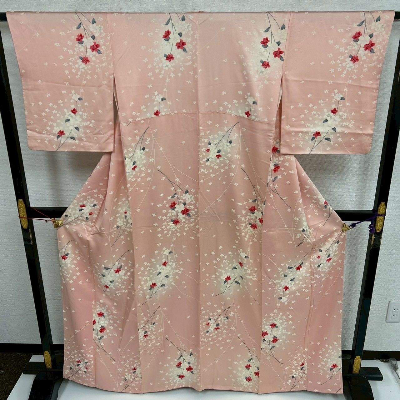 小紋　フルセット　着物　正絹　紅型染め　ピンク　花　可愛い　O6 小紋 可愛い花柄 染め 正絹 着物 MK-903 - メルカリ