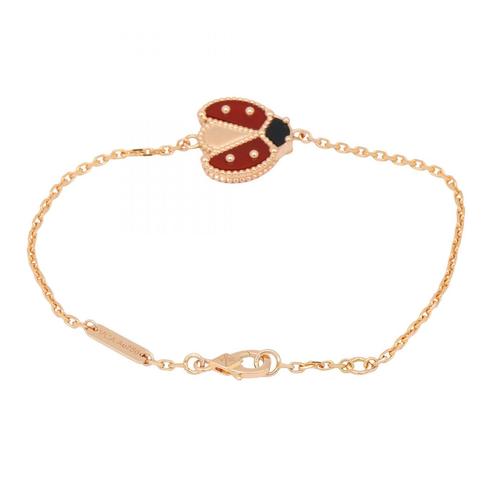 ヴァンクリーフ＆アーペル ブレスレット ラッキースプリング オープンウィング カーネリアン オニキス 腕回り15.5 17㎝ K 18 PG ピンクゴールド