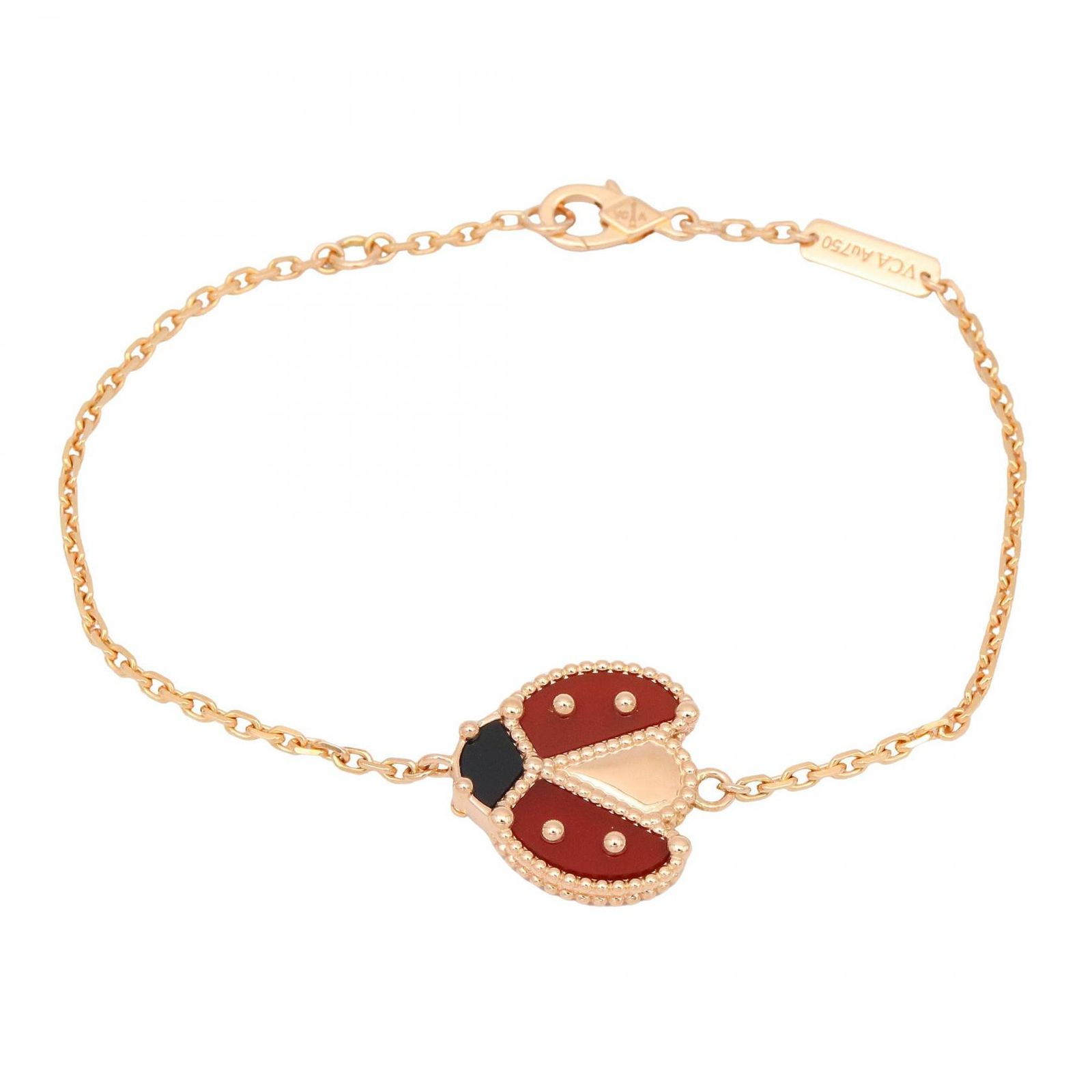 ヴァンクリーフ&アーペル ブレスレット ラッキースプリング オープンウィング カーネリアン オニキス VCARP7R100 腕回り15.5 17㎝ K18PG ピンクゴールド ラッキースプリング オープンウィング カーネリアン オニキス