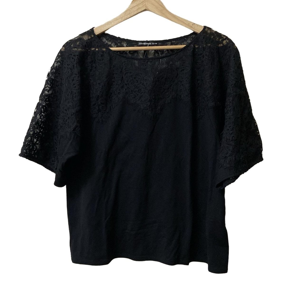 VIVIENNE TAM ヴィヴィアンタム 半袖カットソー サイズ1 S レディース - 黒 クルーネック レース