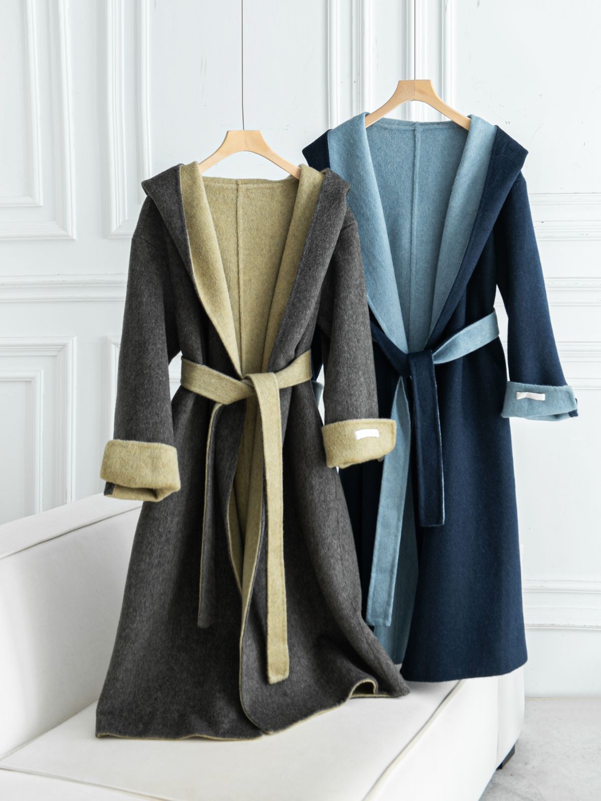 お洒落冬レディースウールコートロングコート暖か裏地配色コート