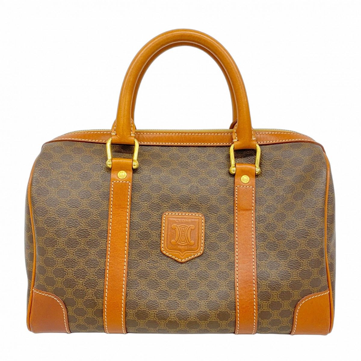 5ob0418 セリーヌ ハンドバッグ マカダム PVC ブラウン ゴールド金具 レディース