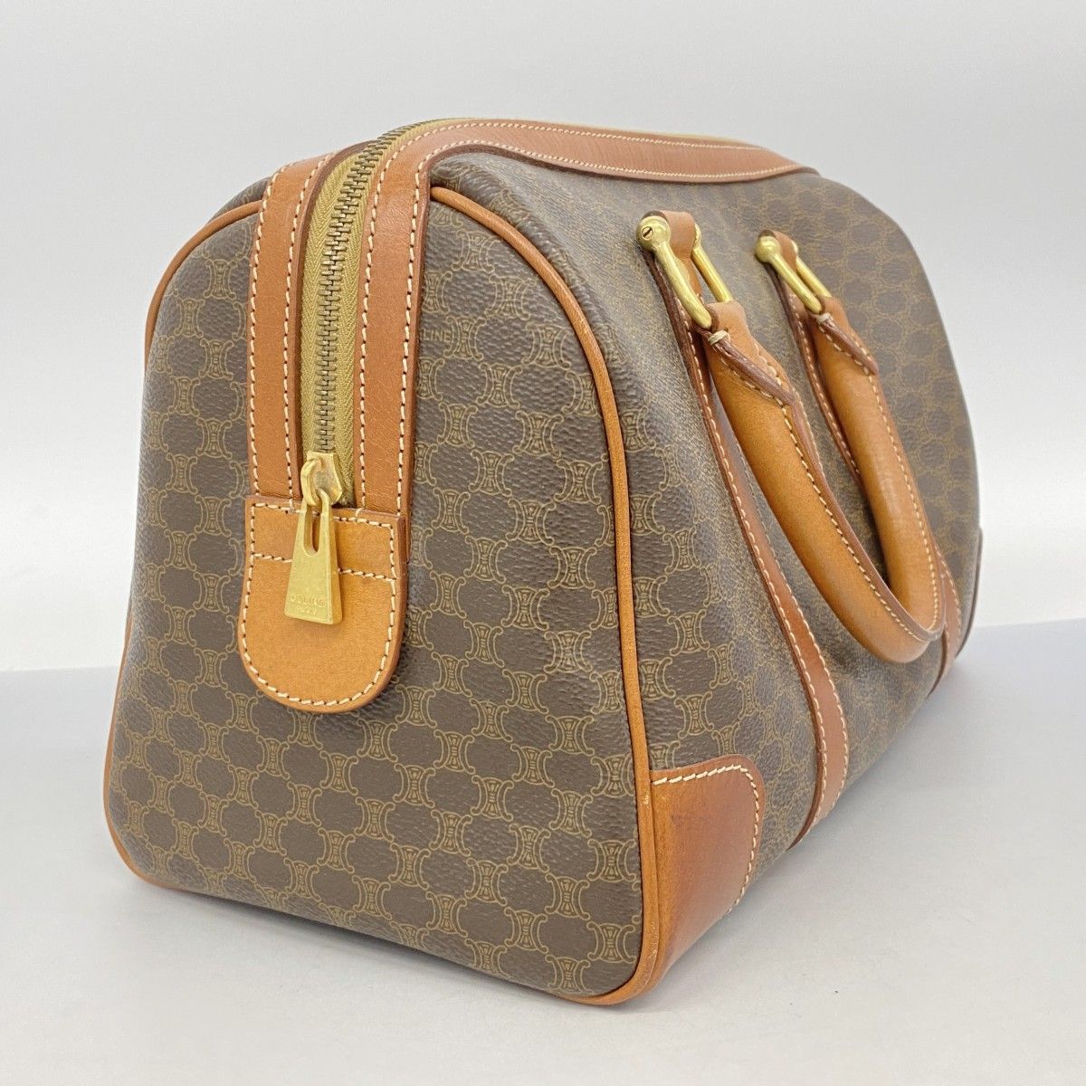 5ob0418 セリーヌ ハンドバッグ マカダム PVC ブラウン ゴールド金具 レディース