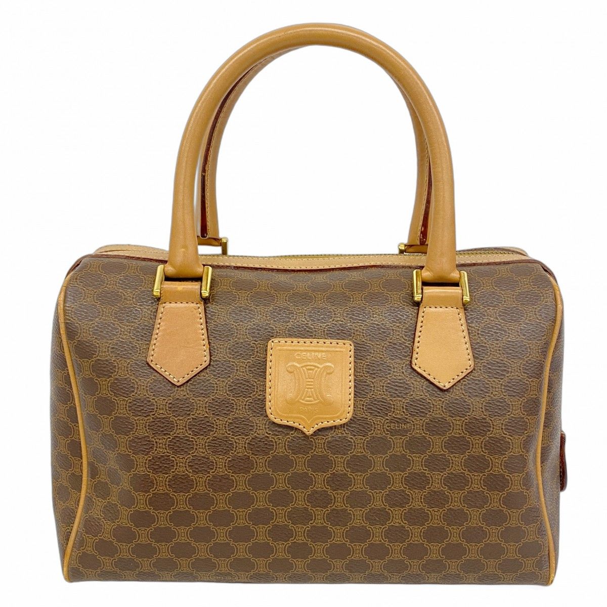 5ob0460 セリーヌ ハンドバッグ マカダム PVC ブラウン ゴールド金具 レディース