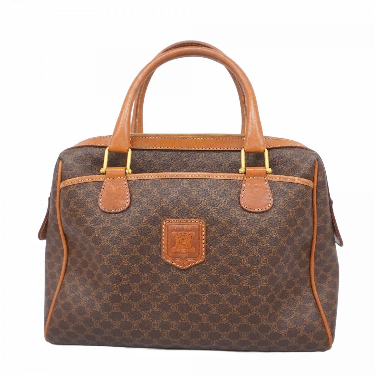 5ob0482 セリーヌ ハンドバッグ マカダム PVC ブラウン ゴールド金具 レディース