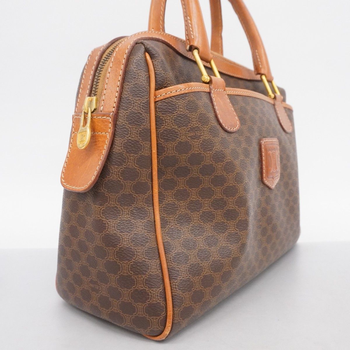 5ob0482 セリーヌ ハンドバッグ マカダム PVC ブラウン ゴールド金具 レディース