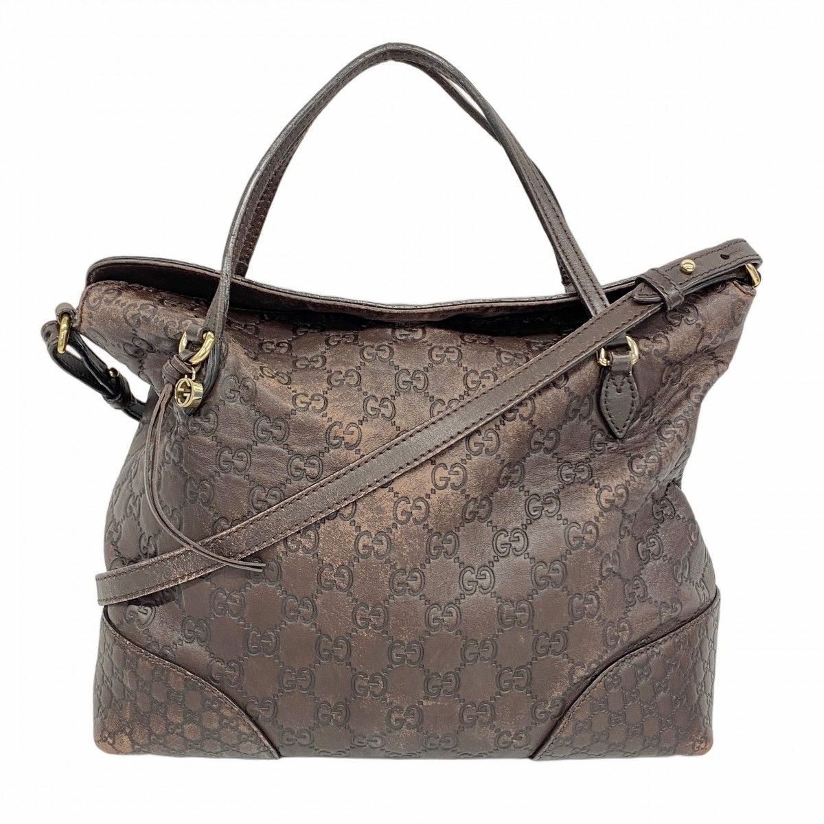 5ob0571 グッチ ハンドバッグ グッチシマ ブリー 353120 レザー ダークブラウン シャンパンゴールド金具 2wayバッグ レディース