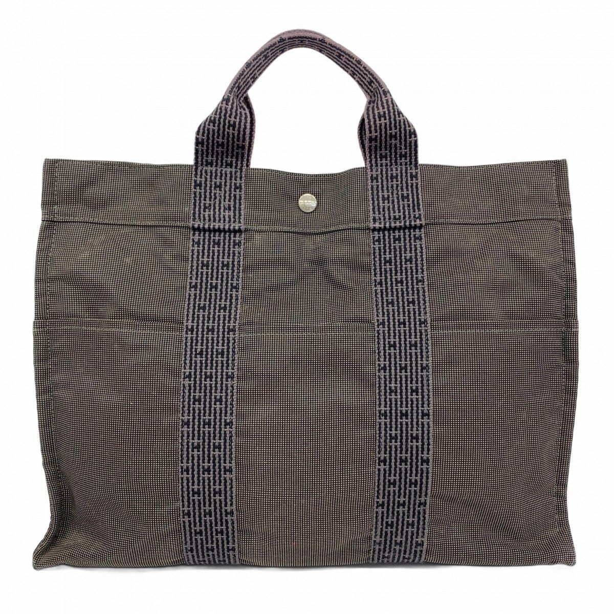 5ob0759 エルメス トートバッグ エールラインMM キャンバス グレー シルバー金具 レディース