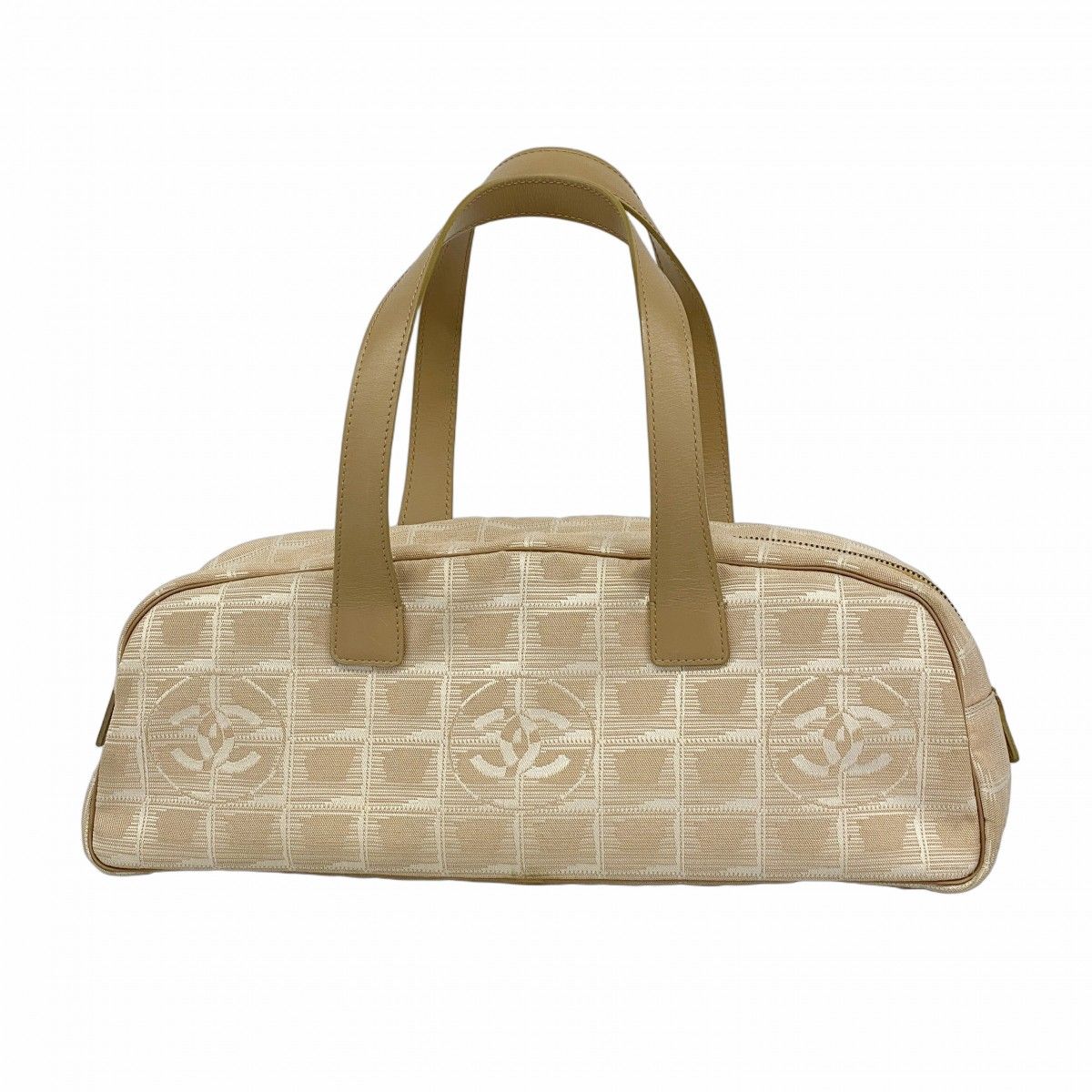 5ob0620 シャネル ハンドバッグ ニュートラベル ナイロン ベージュ シルバー シルバー金具 レディース