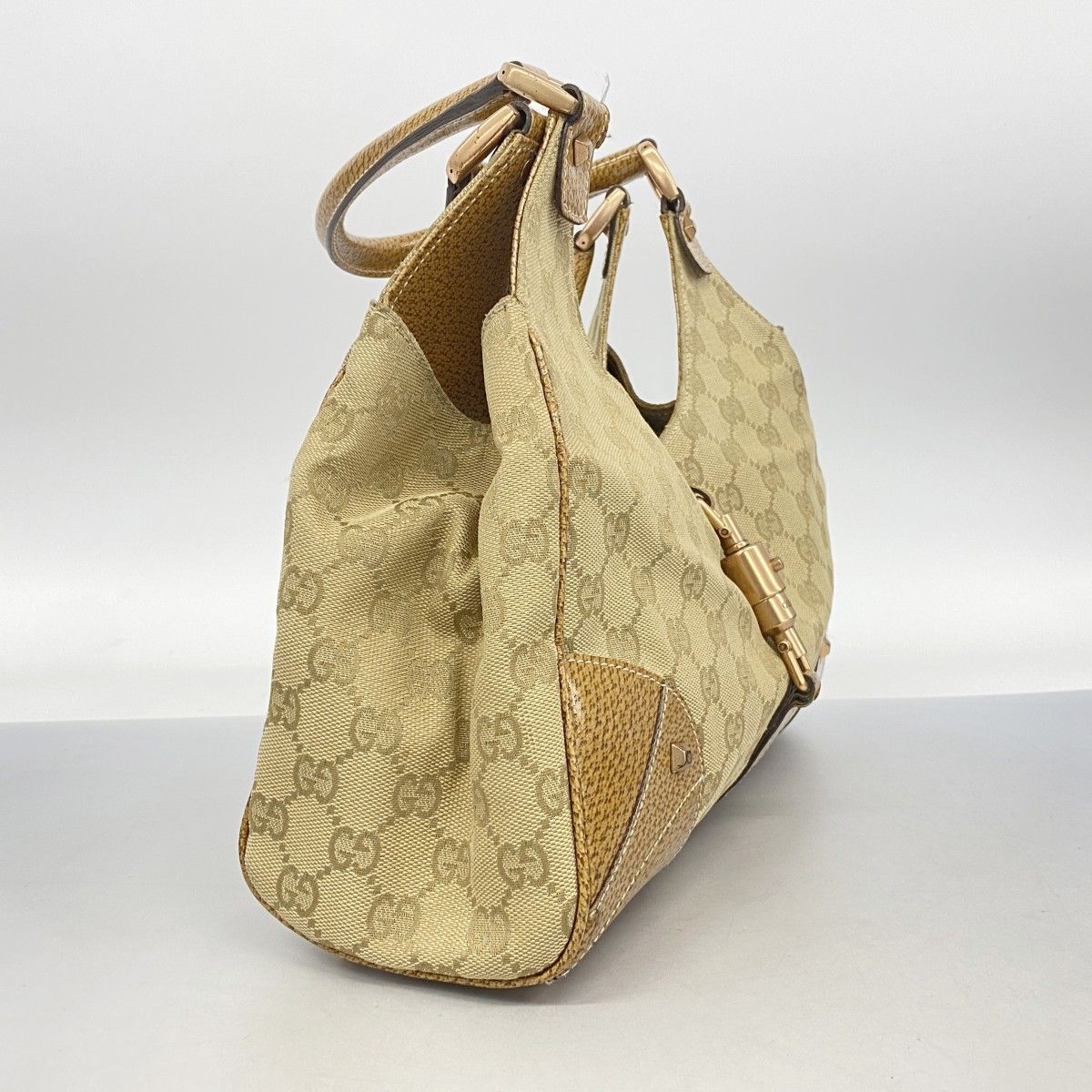 5ob0649 グッチ ハンドバッグ ニュージャッキー 124407 キャンバス ベージュ ピンクゴールド金具 レディース