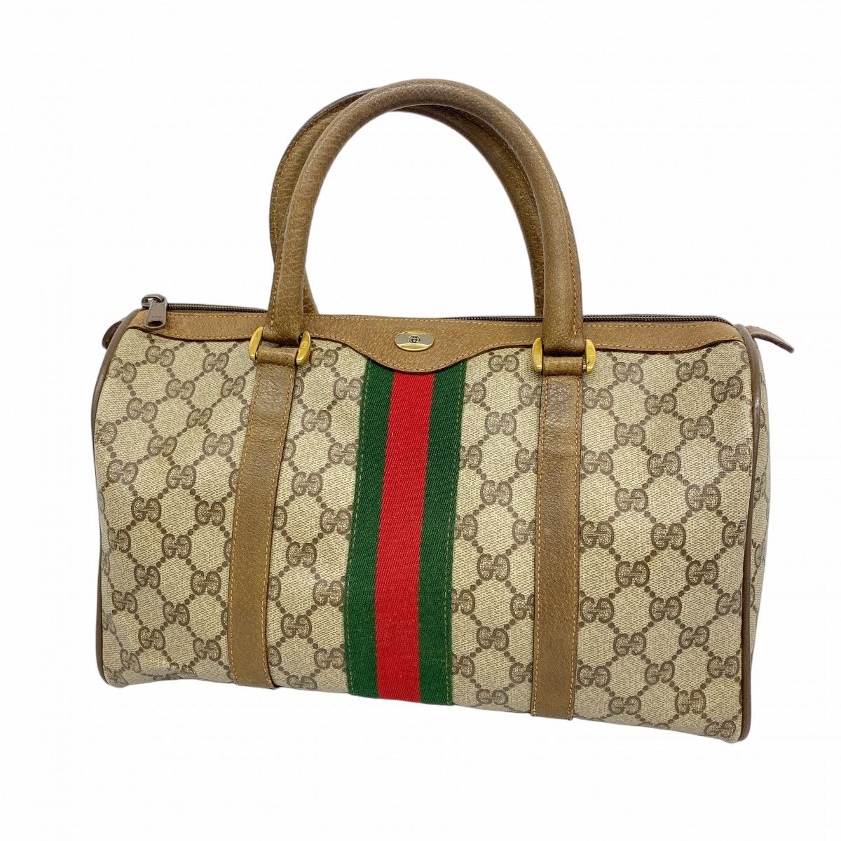 5ob0855 グッチ ハンドバッグ GGスプリーム シェリーライン 39 02 007 PVC ブラウン ゴールド シルバー金具 レディース