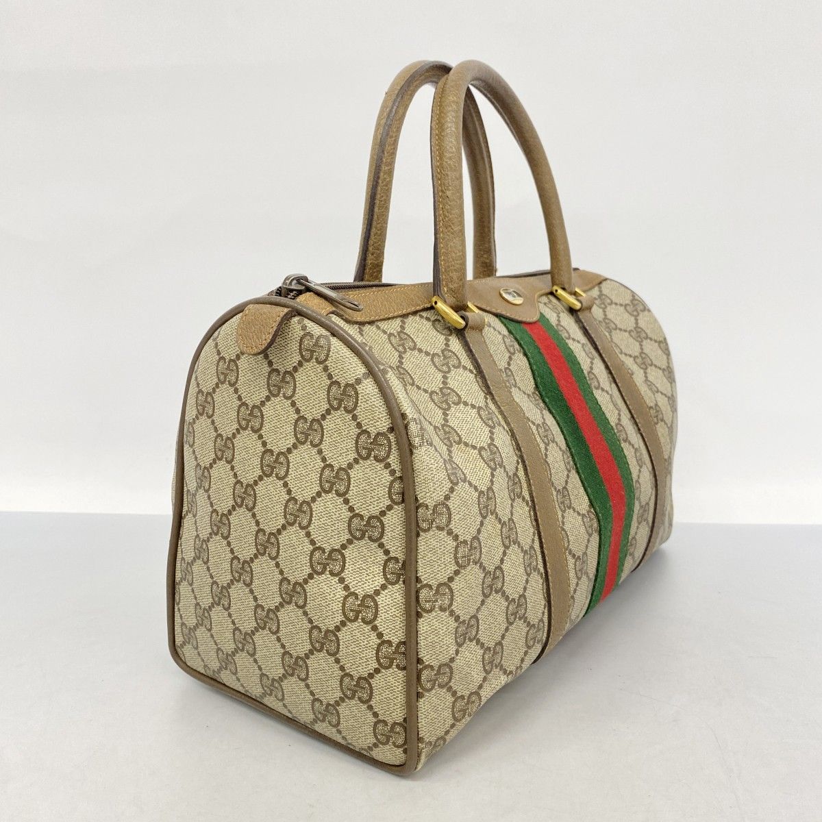 5ob0855 グッチ ハンドバッグ GGスプリーム シェリーライン 39 02 007 PVC ブラウン ゴールド シルバー金具 レディース