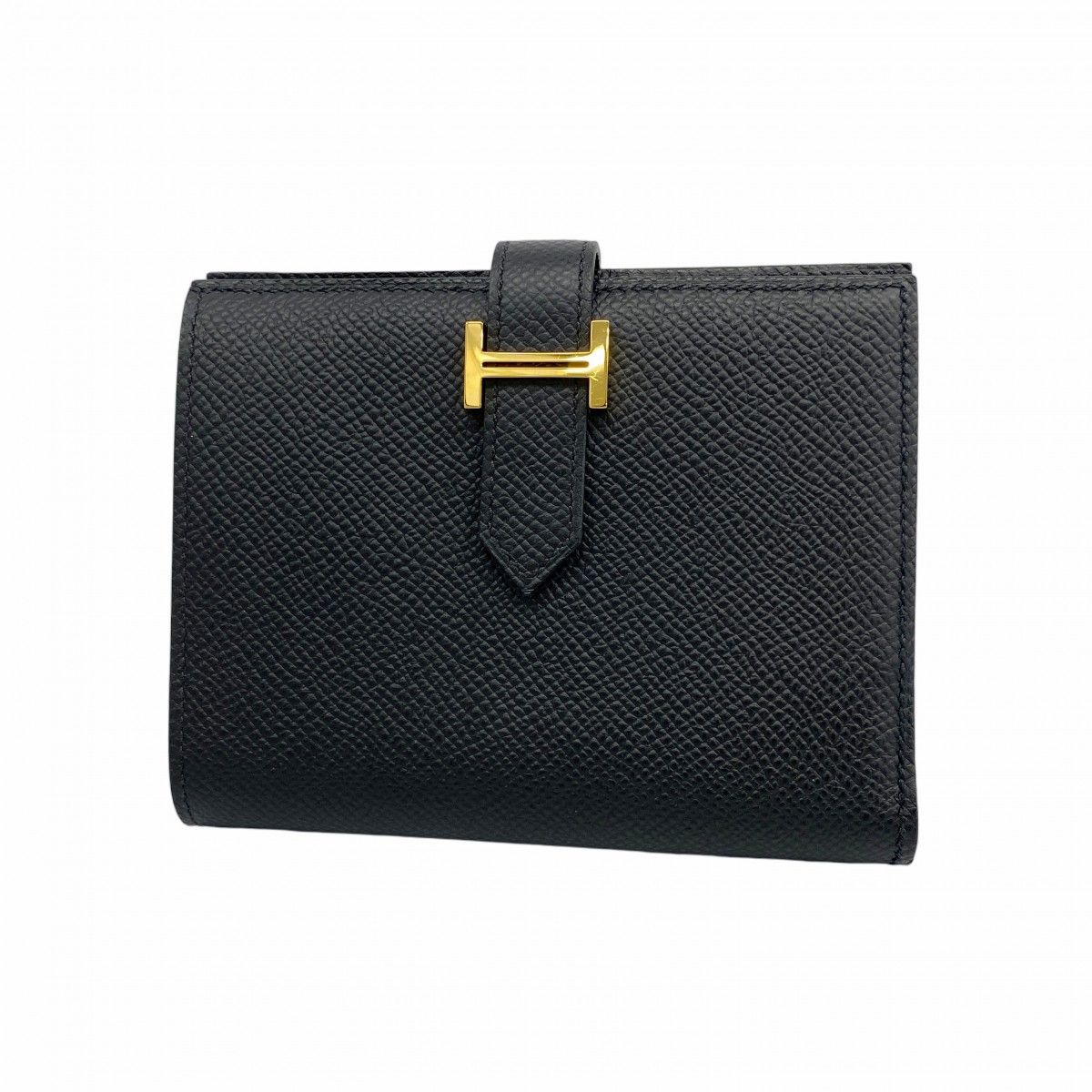 5ob0748 エルメス 財布 ベアンコンパクト ヴォーエプソン ブラック ゴールド金具 U刻印 レディース