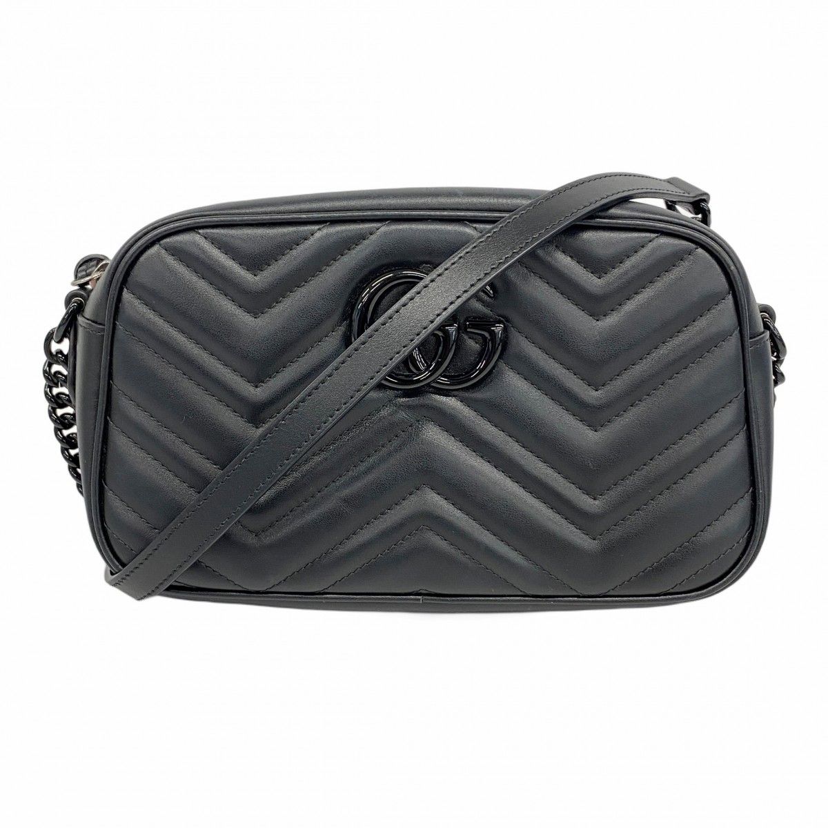 5ob0768-h グッチ ショルダーバッグ GGマーモント 447632 レザー ブラック シルバー金具 レディース