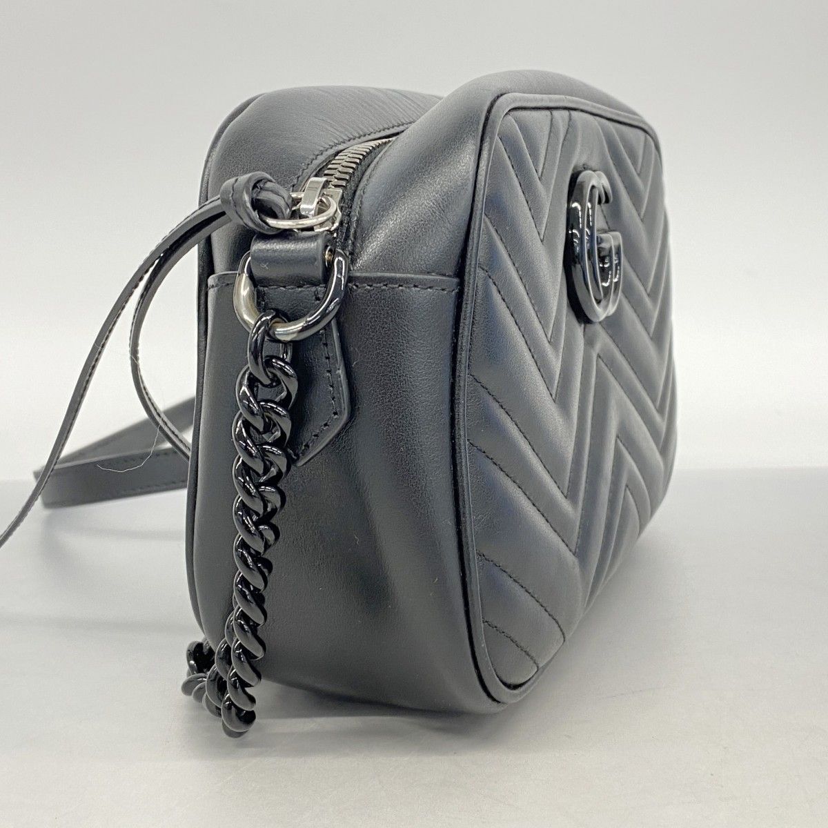 5ob0768-h グッチ ショルダーバッグ GGマーモント 447632 レザー ブラック シルバー金具 レディース