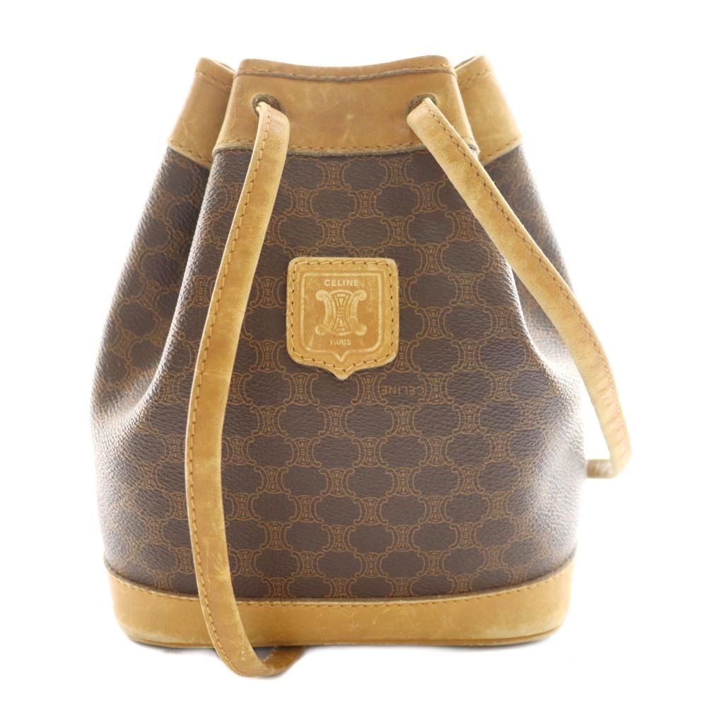 セリーヌ CELINE Old 巾着 ショルダーバッグ マカダム柄 茶 ブラウン ベージュ SS OS