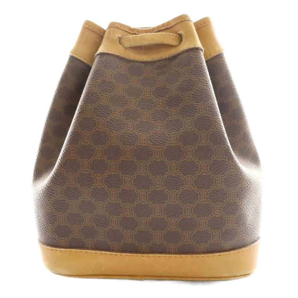 セリーヌ CELINE Old 巾着 ショルダーバッグ マカダム柄 茶 ブラウン ベージュ SS OS