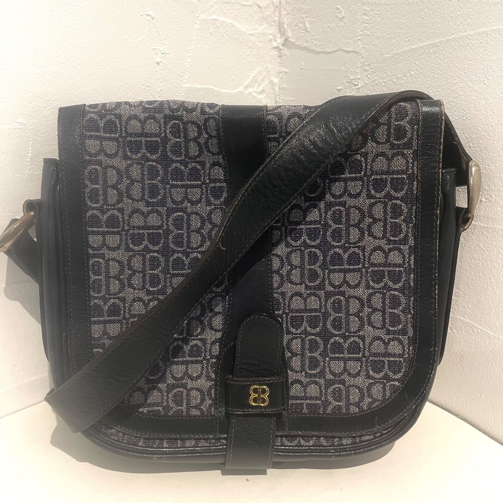 BALENCIAGA バレンシアガ BB ロゴ ショルダーバッグ 総柄 ネイビー レディース Y