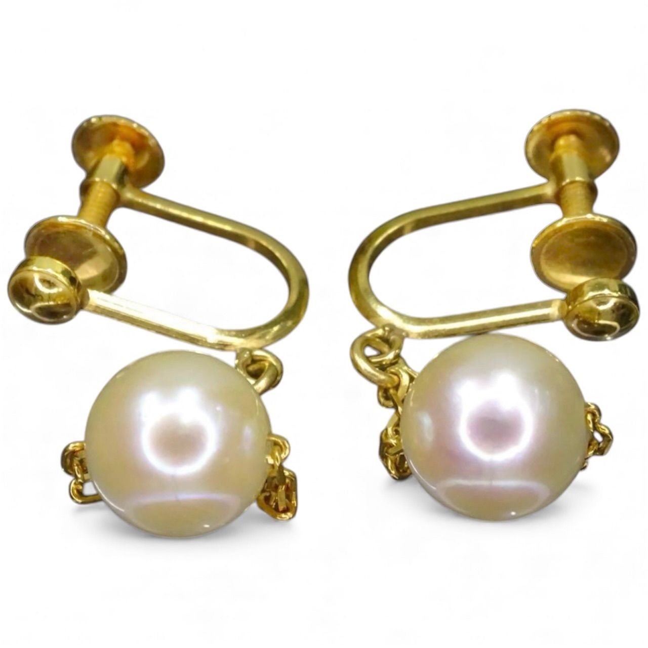 18金 K 18 ゴールド GOLD 750 天然あこやパール 本真珠 7.1 mm×2 ぶら下がり デザイン イヤリング 両耳 総重量約2.27 g ジュエリー 宝石 貴金属 メンズ レディース 男女兼用 ジュエリーショッププライス Shops