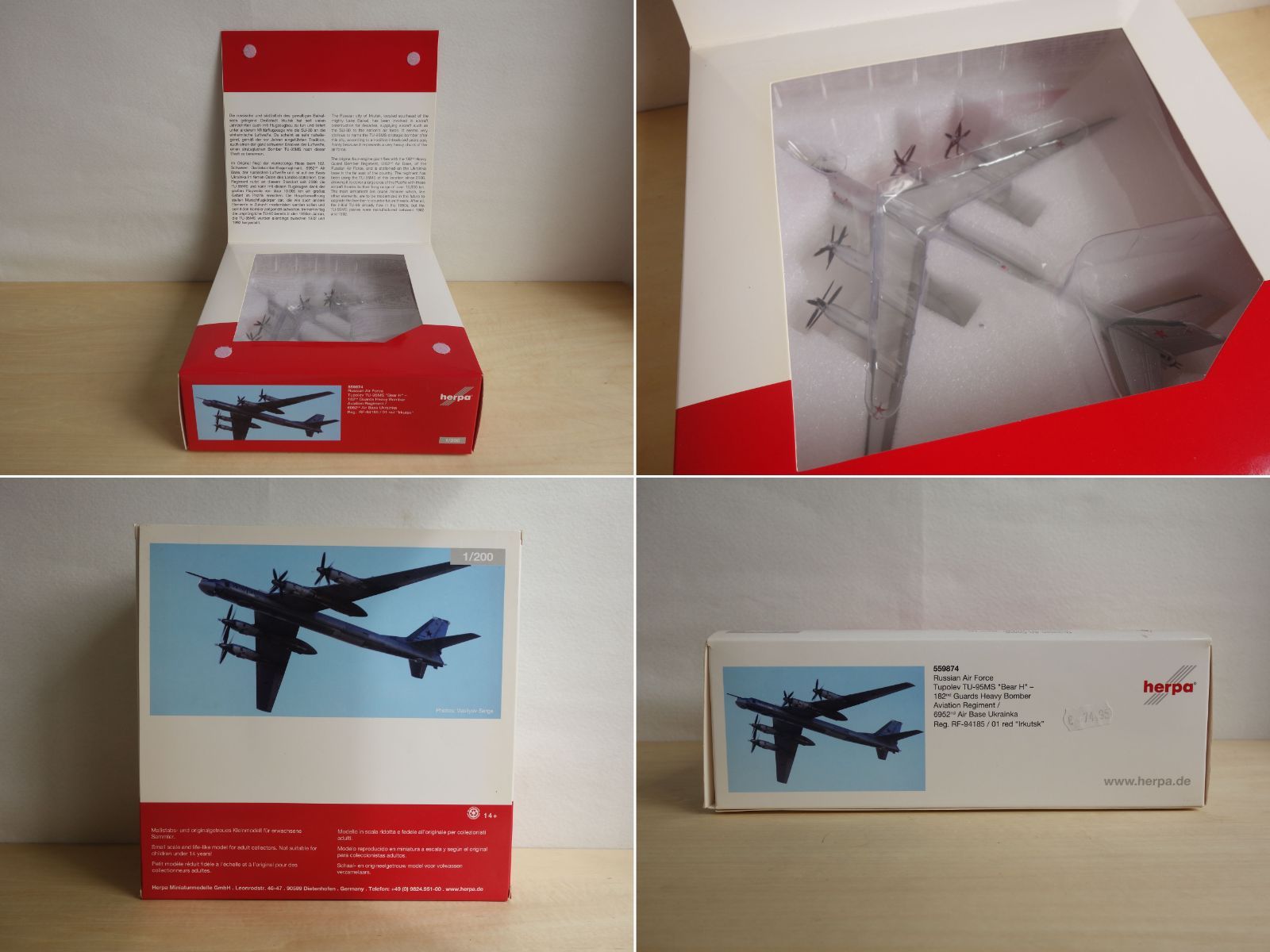 M 飛行機 航空機 模型 戦略爆撃機 Herpa ロシア空軍 ツポレフTu 95 MS Bear H ベアH イルクーツク 第184親衛重爆撃航空連隊 エーゲルス空軍基地 1 200スケール 38889