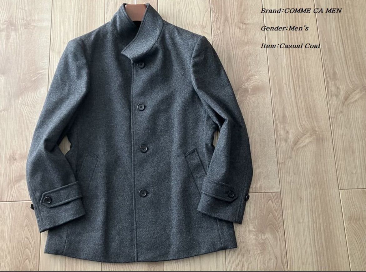 【美品】COMME CA MEN ウールハーフコート グレー 新品 COMME CA MEN コムサメン カシミヤ混 ウールビーバー加工