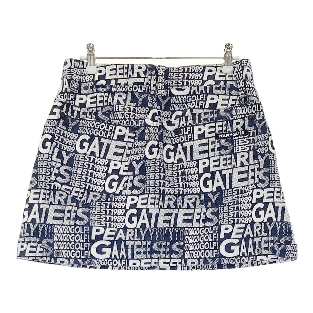 サイズ 1 PEARLY GATES パーリーゲイツ モデル ストレッチスカート ロゴ 総柄 ネイビー系 ゴルフウェア レディース ストスト