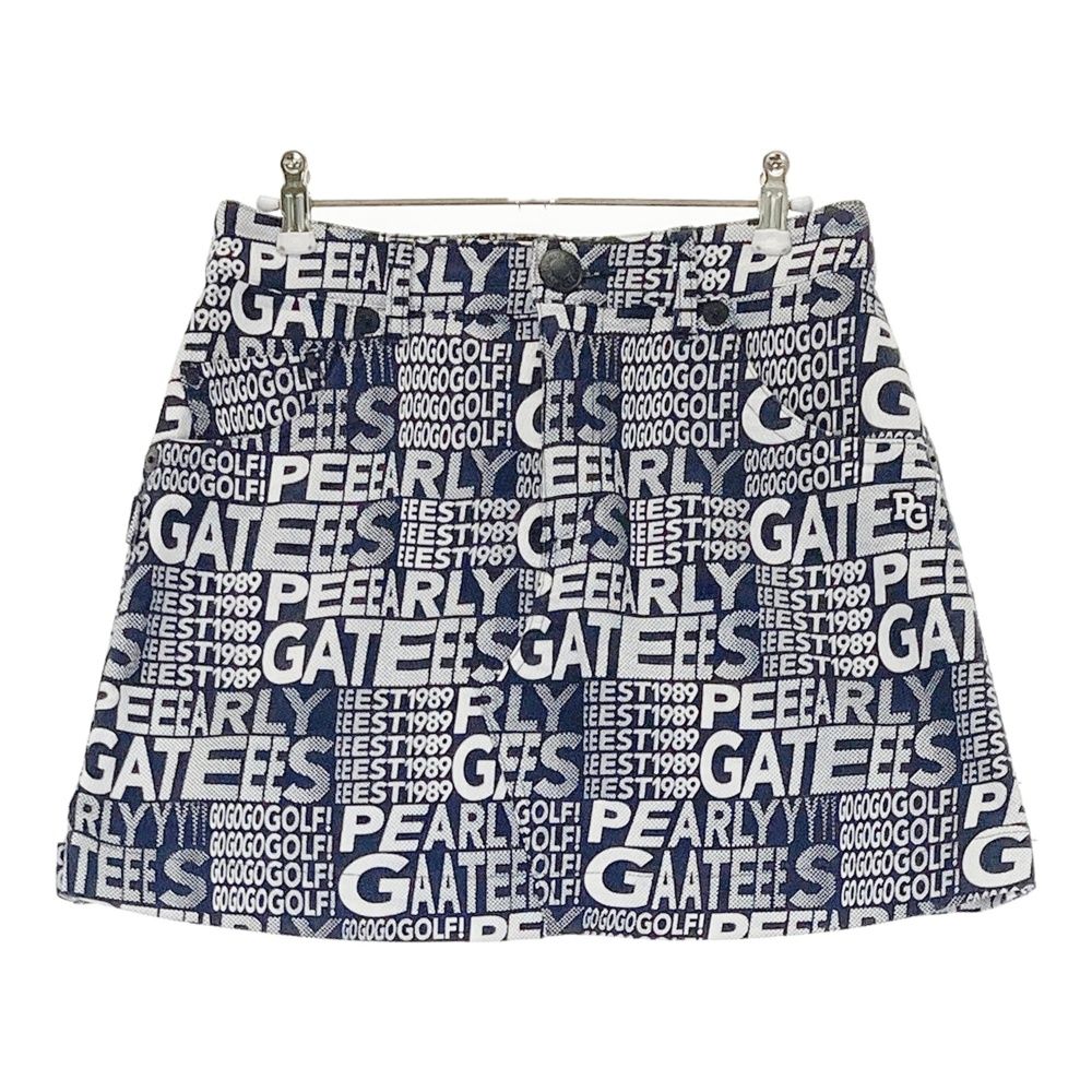 サイズ 1 PEARLY GATES パーリーゲイツ モデル ストレッチスカート ロゴ 総柄 ネイビー系 ゴルフウェア レディース ストスト