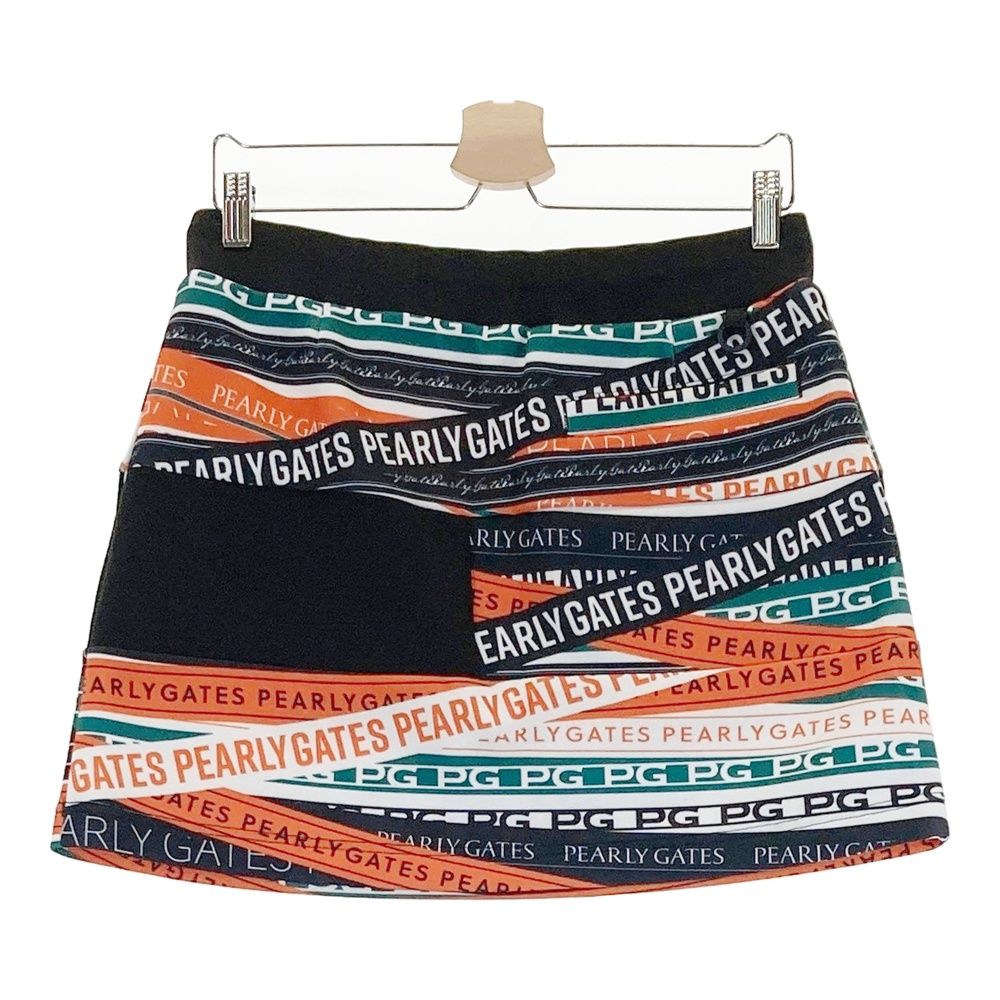 サイズ 2 PEARLY GATES パーリーゲイツ モデル ストレッチ スカート ロゴ総柄 ブラック系 ゴルフウェア レディース ストスト