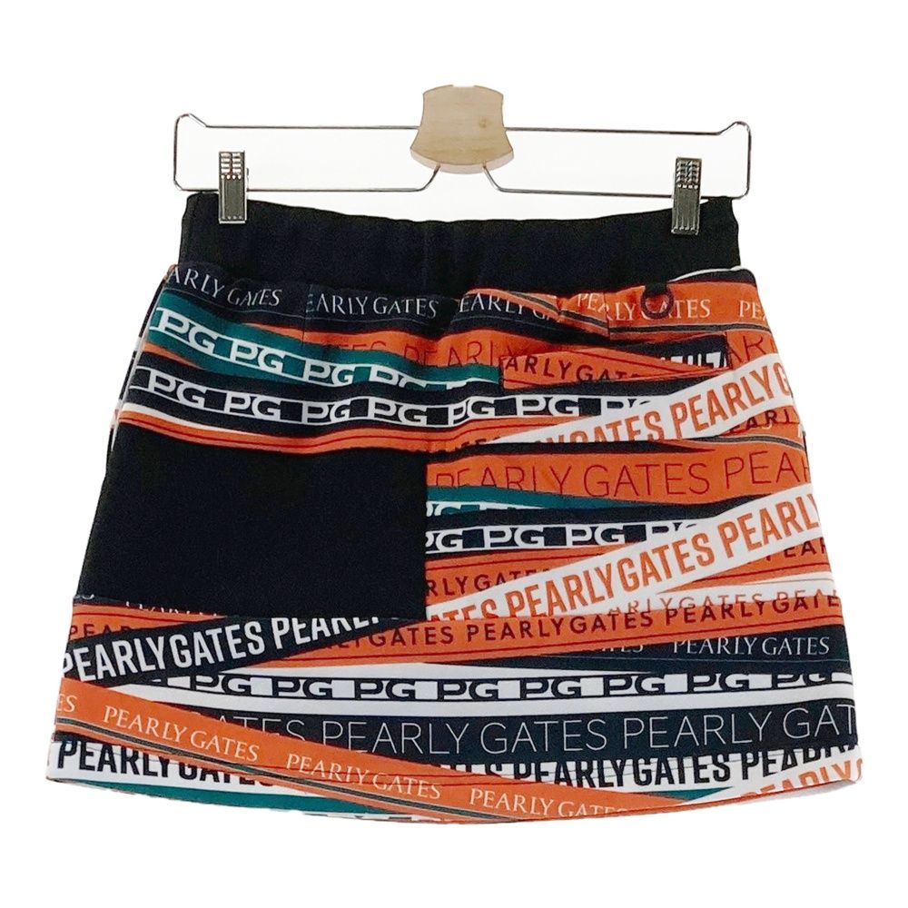 サイズ 0 PEARLY GATES パーリーゲイツ モデル ストレッチスカート ロゴ総柄 ブラック系 ゴルフウェア レディース ストスト