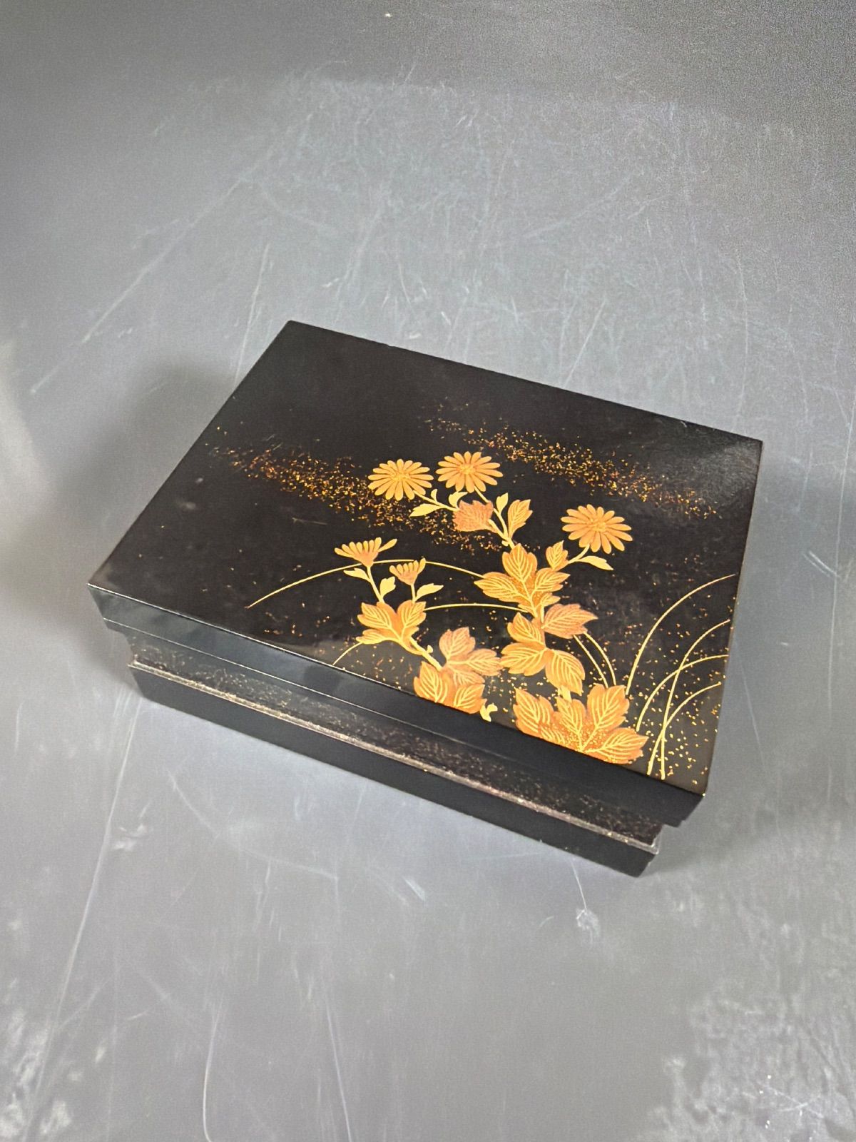 明治時代 時代蒔絵 金蒔絵花文字長方箱 小箱