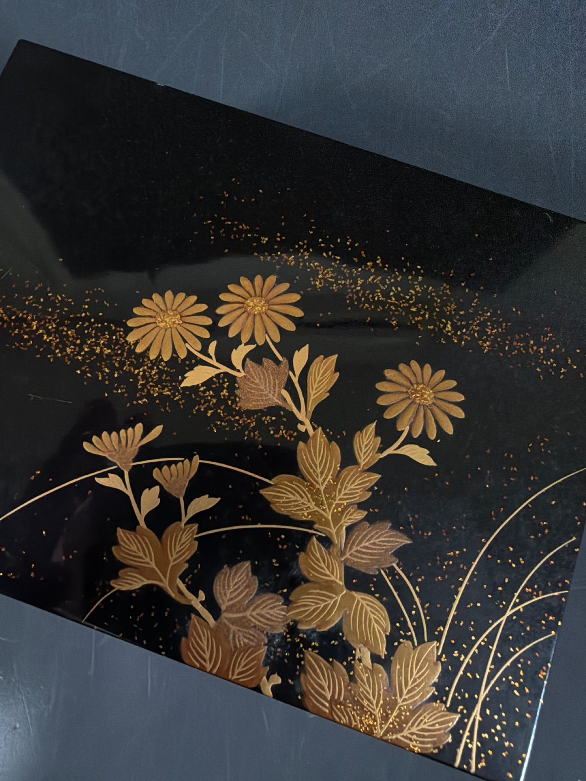 金蒔絵花文字長方箱 小箱