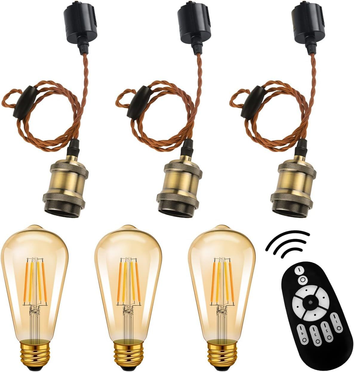 LVWIT ペンダントライト E26口金 LED電球付き 調光調色 消費電力6W 遠隔操作 配線ダクトレール用 天井照明 吊り下げ コード付き 昼光色 昼白色 電球色 常夜灯 100cm調節可能 PSE認証済 リモコン付き 3灯セット（電池は入っていません）