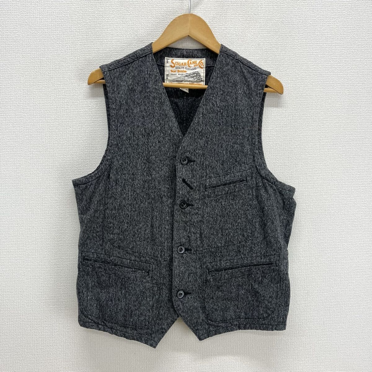SUGAR CANE シュガーケーン SC12795 9oz. BLACK COVERT WORK VEST 9オンス ブラックコバート ワークベスト 38 10129851