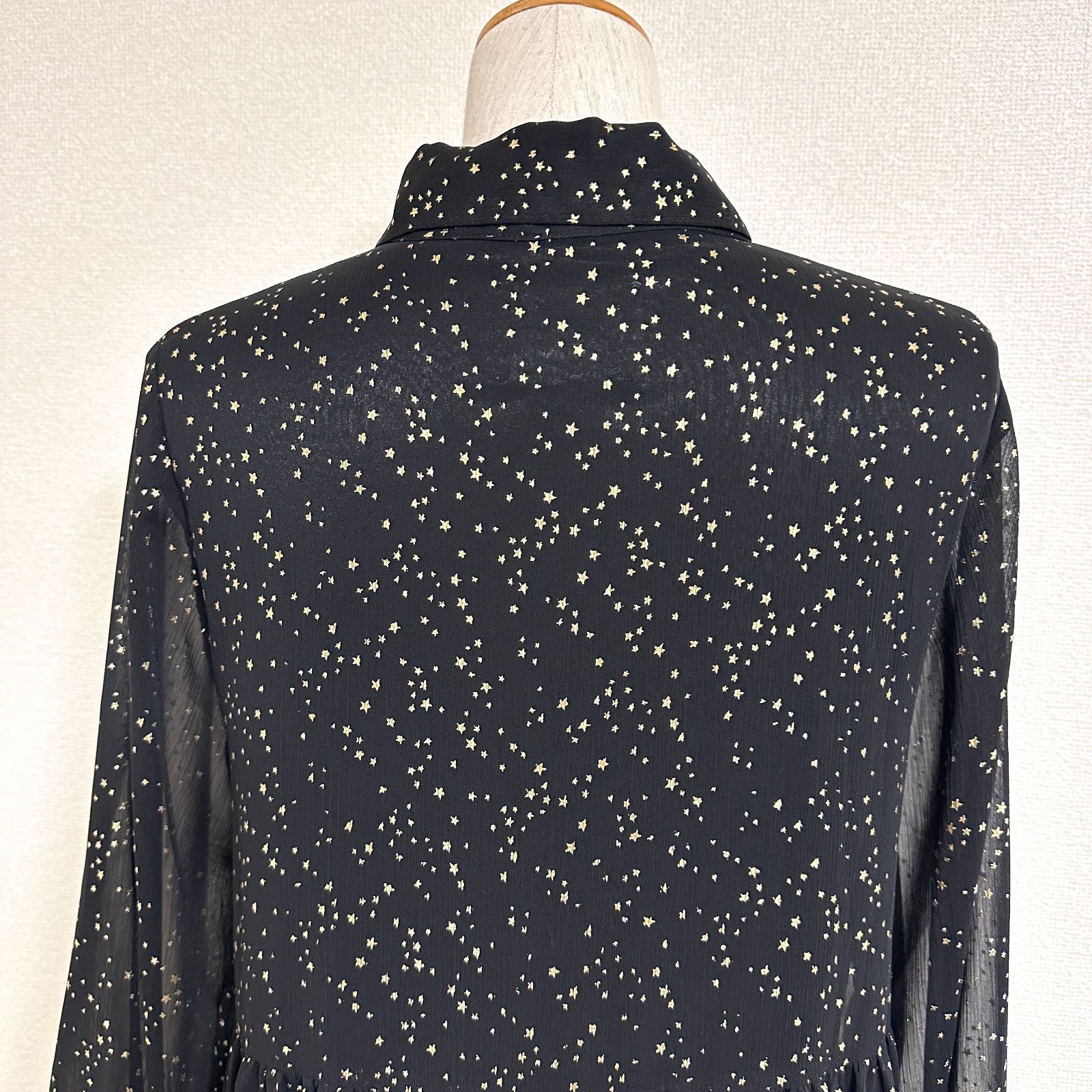 AMERI TWINKLE WIDENING DRESS 星柄箔プリント シアー素材 襟付き