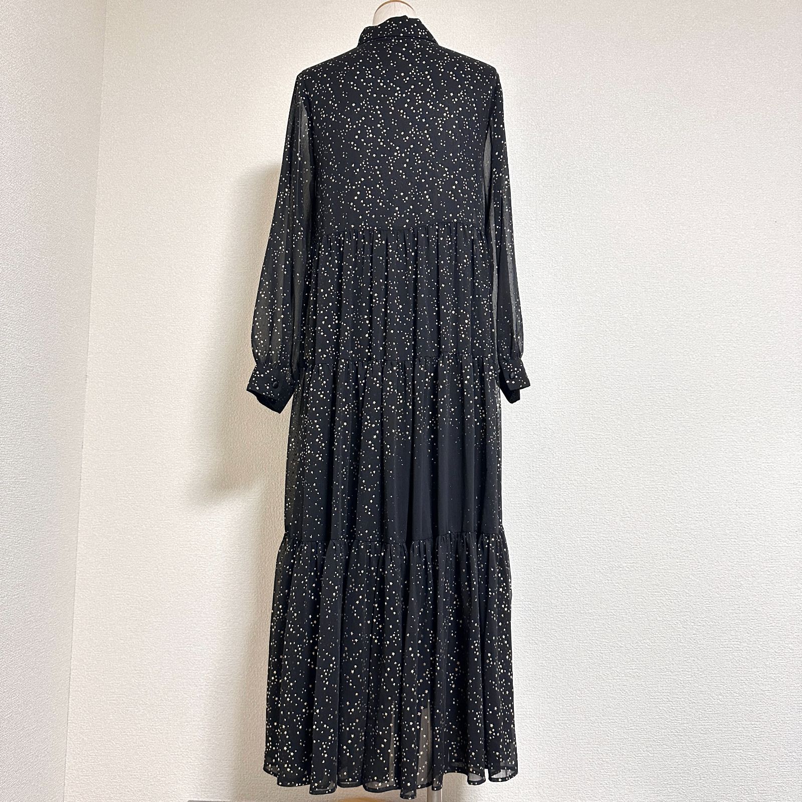 AMERI TWINKLE WIDENING DRESS 星柄箔プリント シアー素材 襟付き