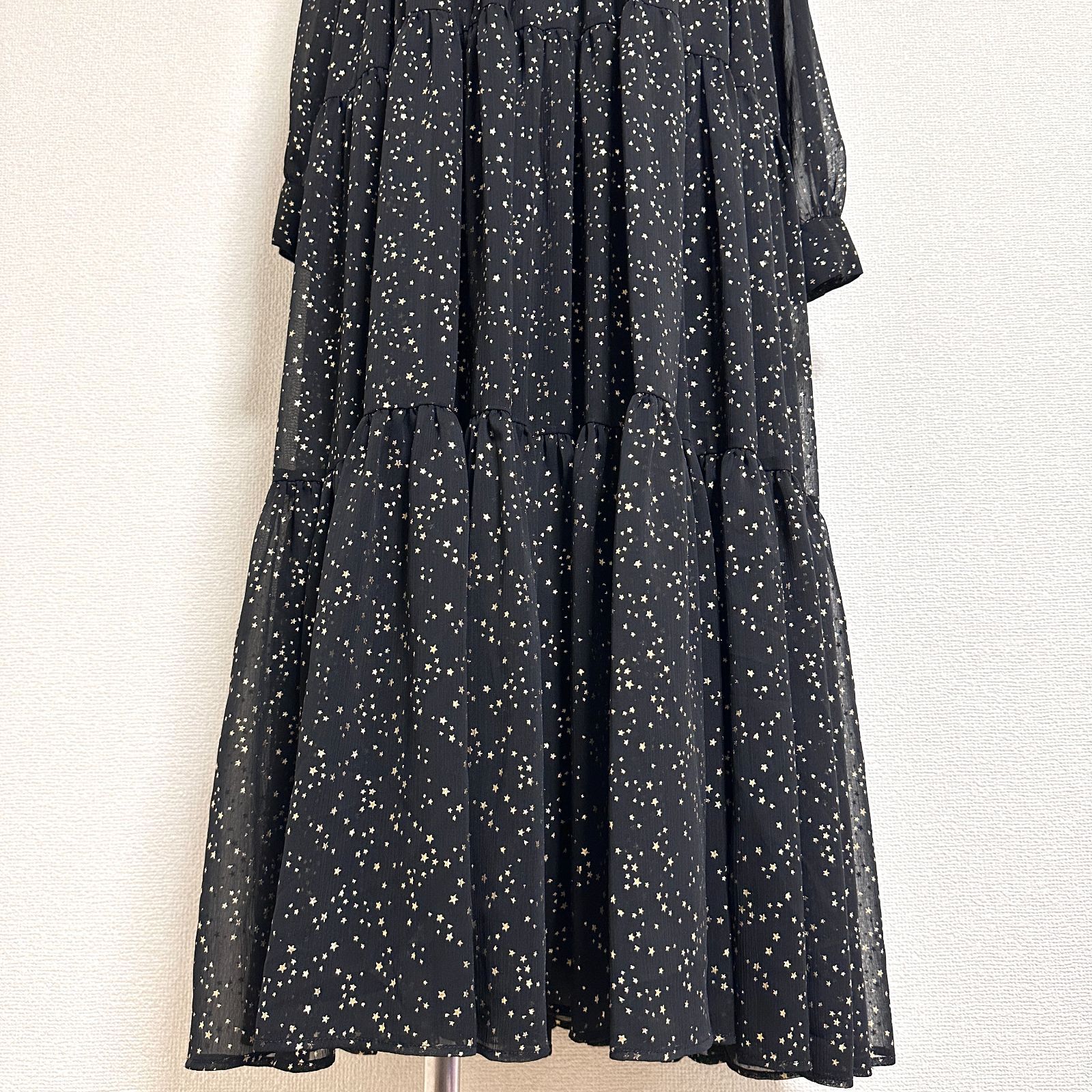 AMERI TWINKLE WIDENING DRESS 星柄箔プリント シアー素材 襟付き